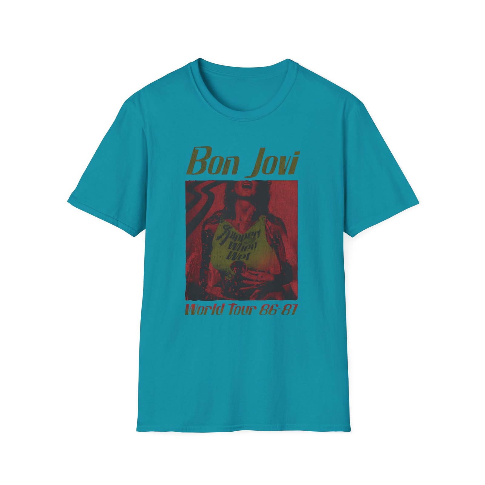 Bon Jovi Slippery When Wet Vintage World Tour Unisex Softstyle T-Shirt