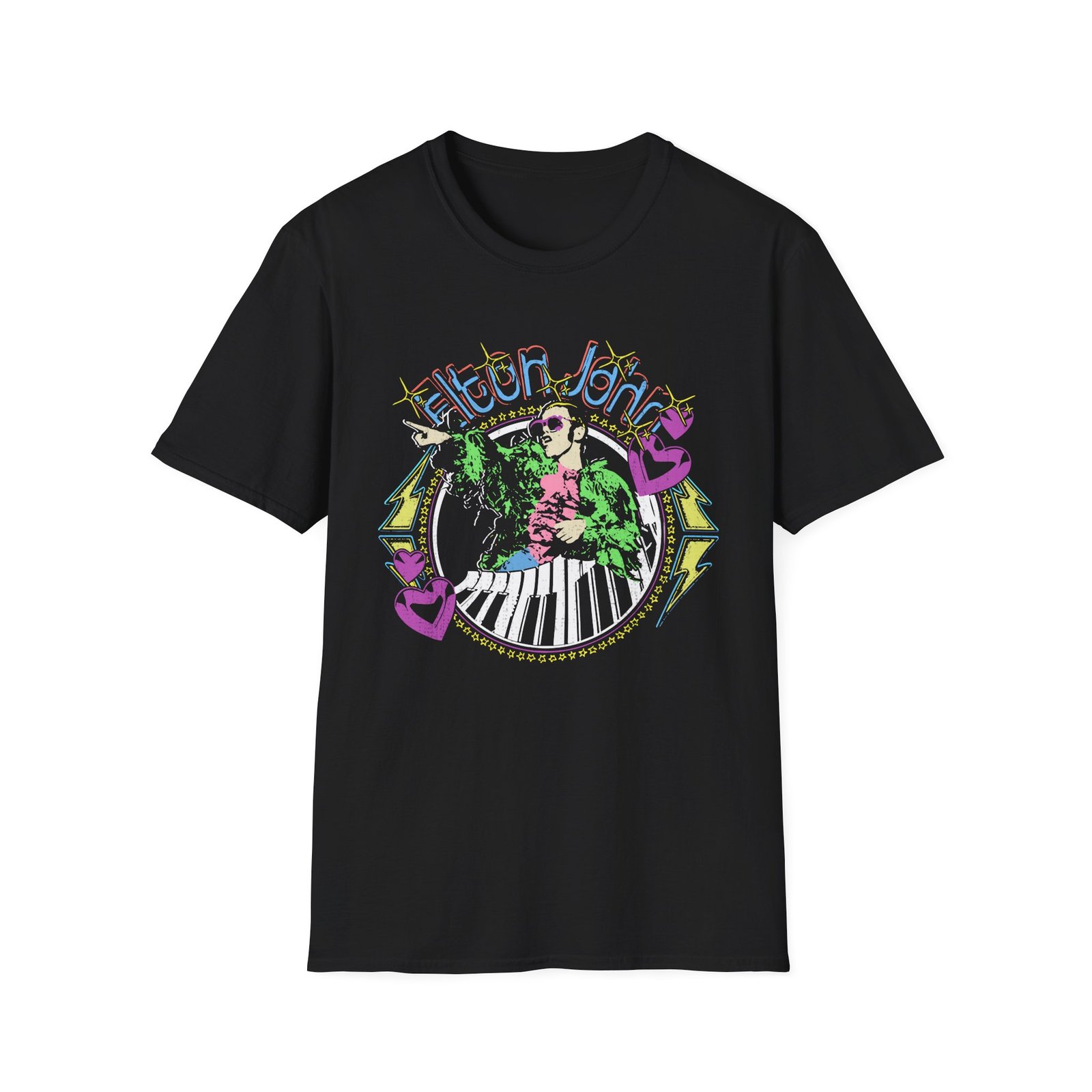 EJF Distressed Threshold Piano Hearts Unisex Softstyle T-Shirt