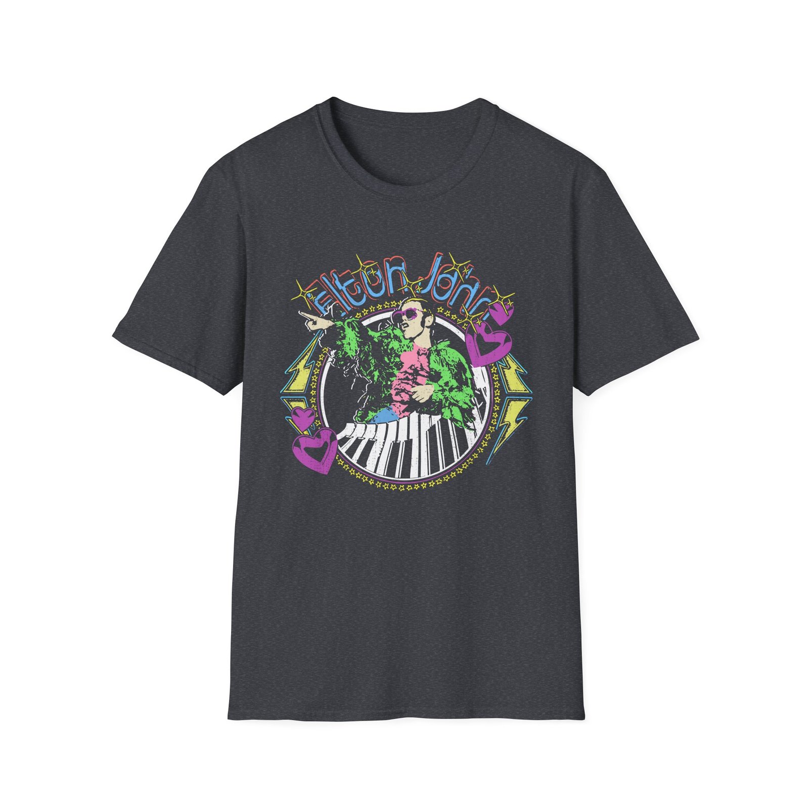 EJF Distressed Threshold Piano Hearts Unisex Softstyle T-Shirt