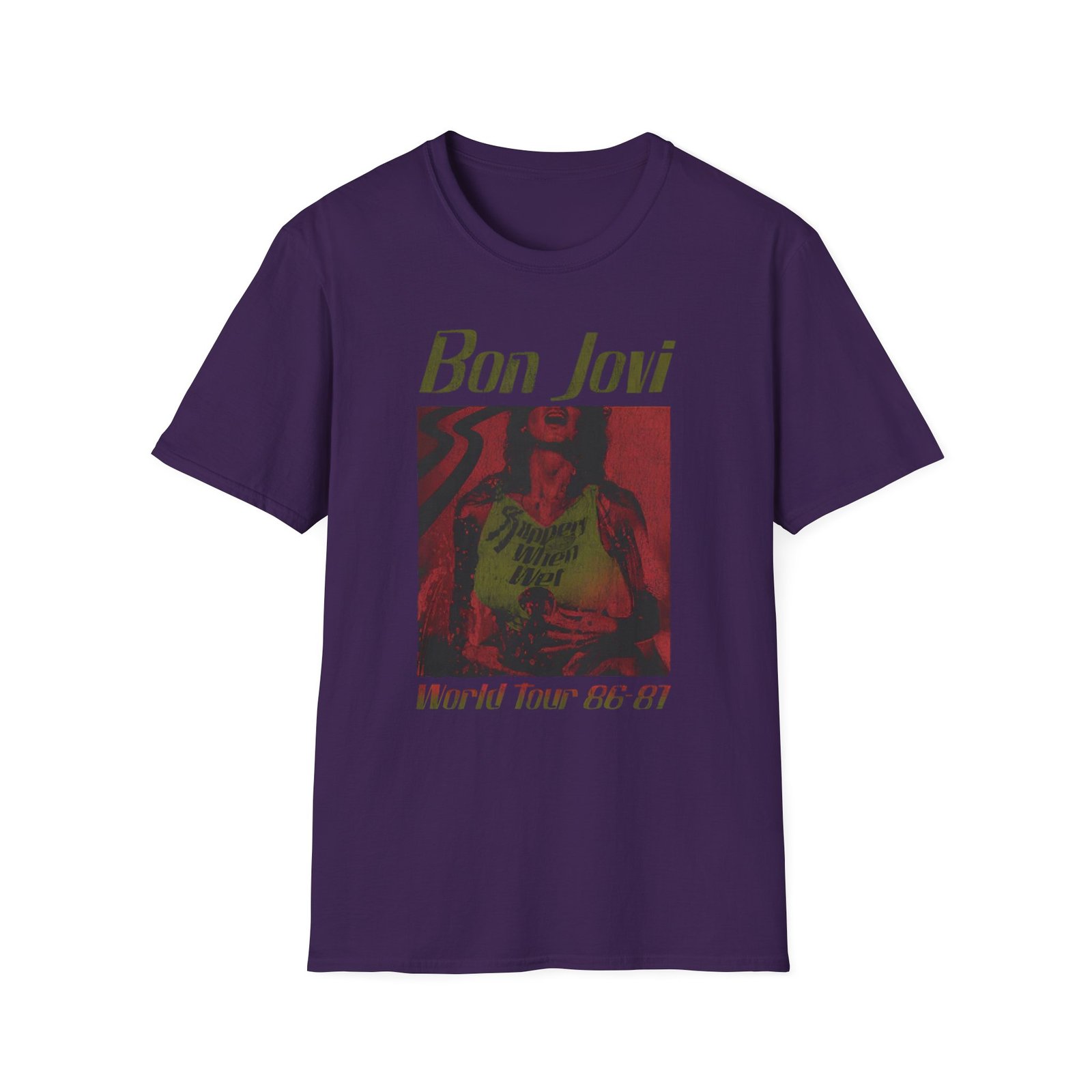 Bon Jovi Slippery When Wet Vintage World Tour Unisex Softstyle T-Shirt